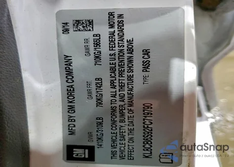 2015 Chevrolet Spark Ls from USA, damaged, VIN KL8CB6S92FC719790